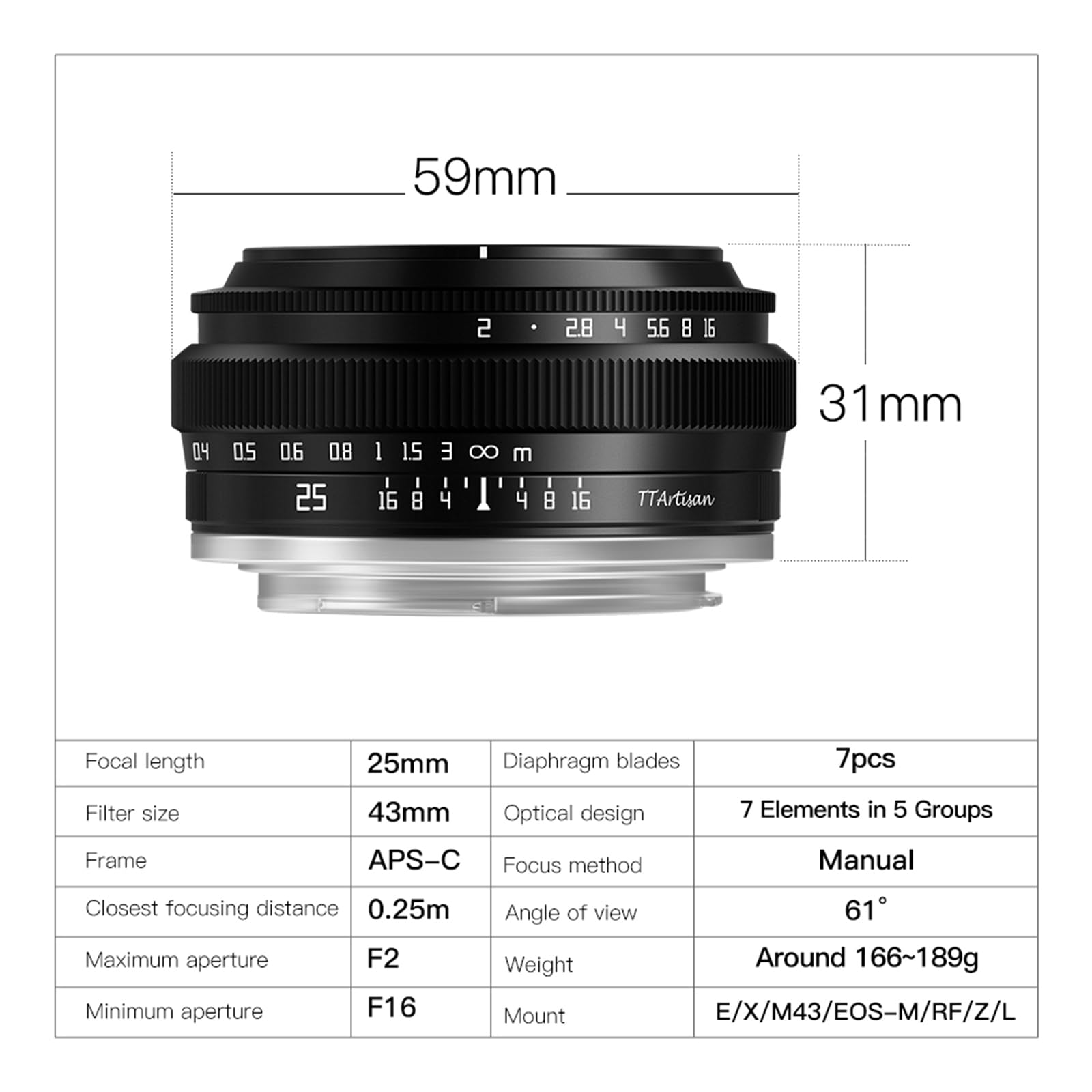 TTArtisan - Lente de cámara sin espejo de enfoque manual F2 APS-C compatible con M43 Mount EPM2 EPL9 E-P2 G5 GX7 GM5 GM10 G85 GX9 G7 GF9 GF8 GF7 Pen-F E-M1 E-M5 E-M10 E-M10 E-M10 E-M10 II E-M10 IV