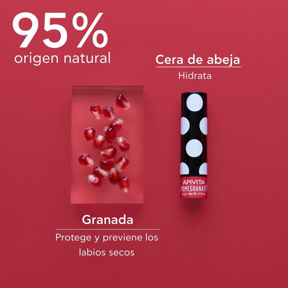 Apivita bálsamo labial con granada 4.4 g – con aceite de granada orgánica, manteca de karité y vitamina E – hidratación profunda, antioxidante y tono rosado natural