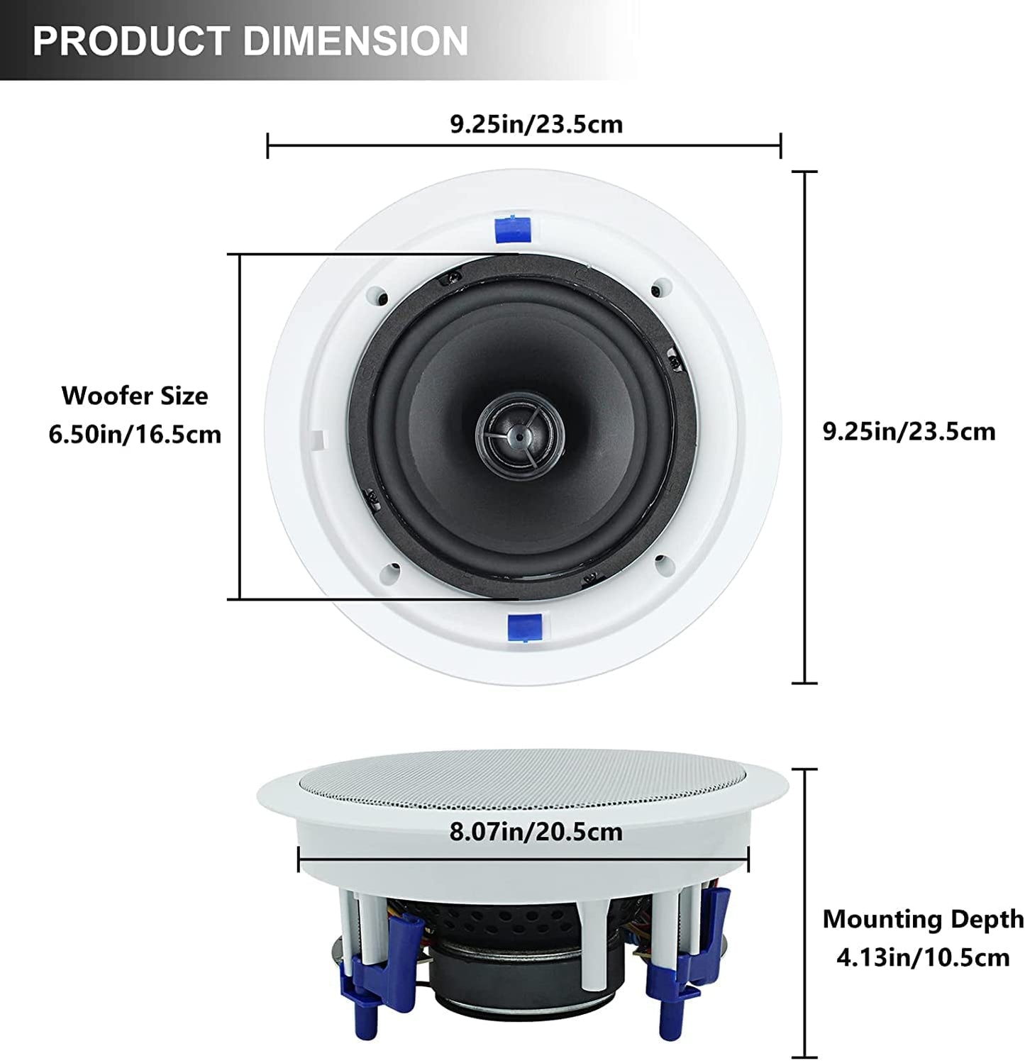 Herdio Altavoces de Techo de 6.5 Pulgadas, Altavoz Redondo de Pared de 320 vatios, Sistema de Altavoces de Premium, para colocación en Interiores y Exteriores, baño (2 Altavoces)