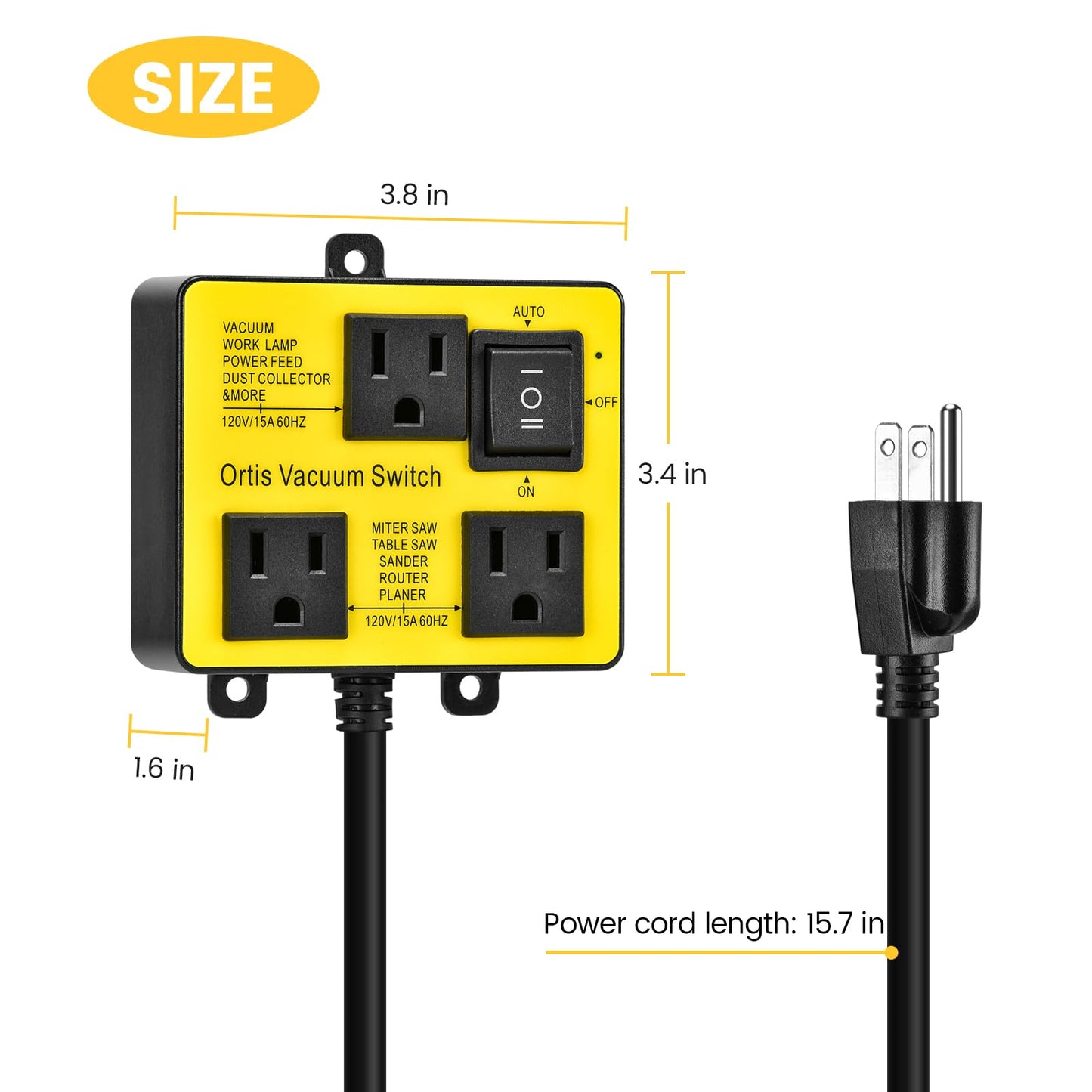 Interruptor de aspiradora automático, interruptor de aspiradora Ortis para más herramientas eléctricas, retarda el encendido y apagado del aspiradora para evitar sobrecarga y disparos del circuito,