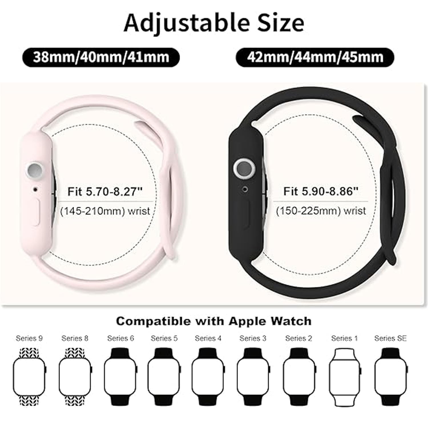 Correa y funda Compatible con Apple Watch Correa 42mm 40mm 44mm 41mm 45mm, Protección Completa, correa impermeable de silicona con funda combinada compatibles con iWatch SE 6 5 4 3 2 1 (Negro, 40mm)