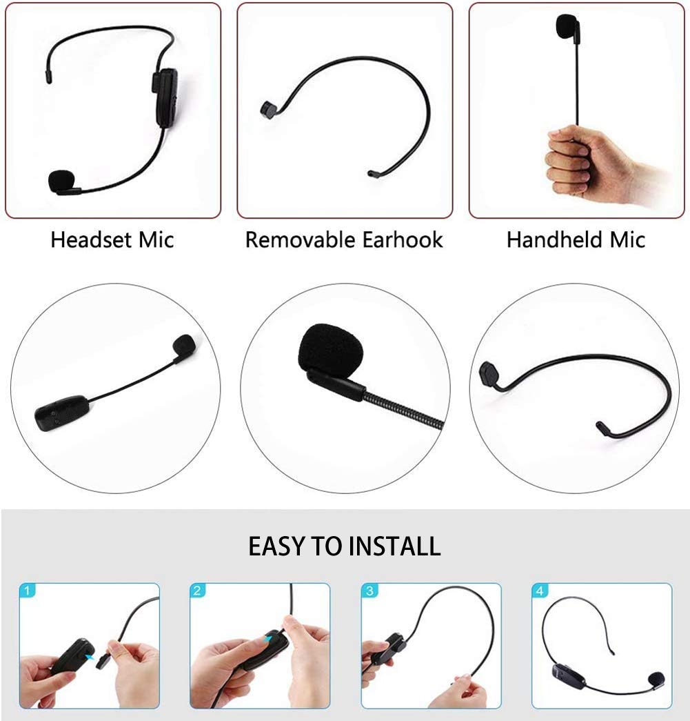 Auriculares Inalámbricos EASJOY UHF Negro Recargables con Micrófono para Canto y Habla