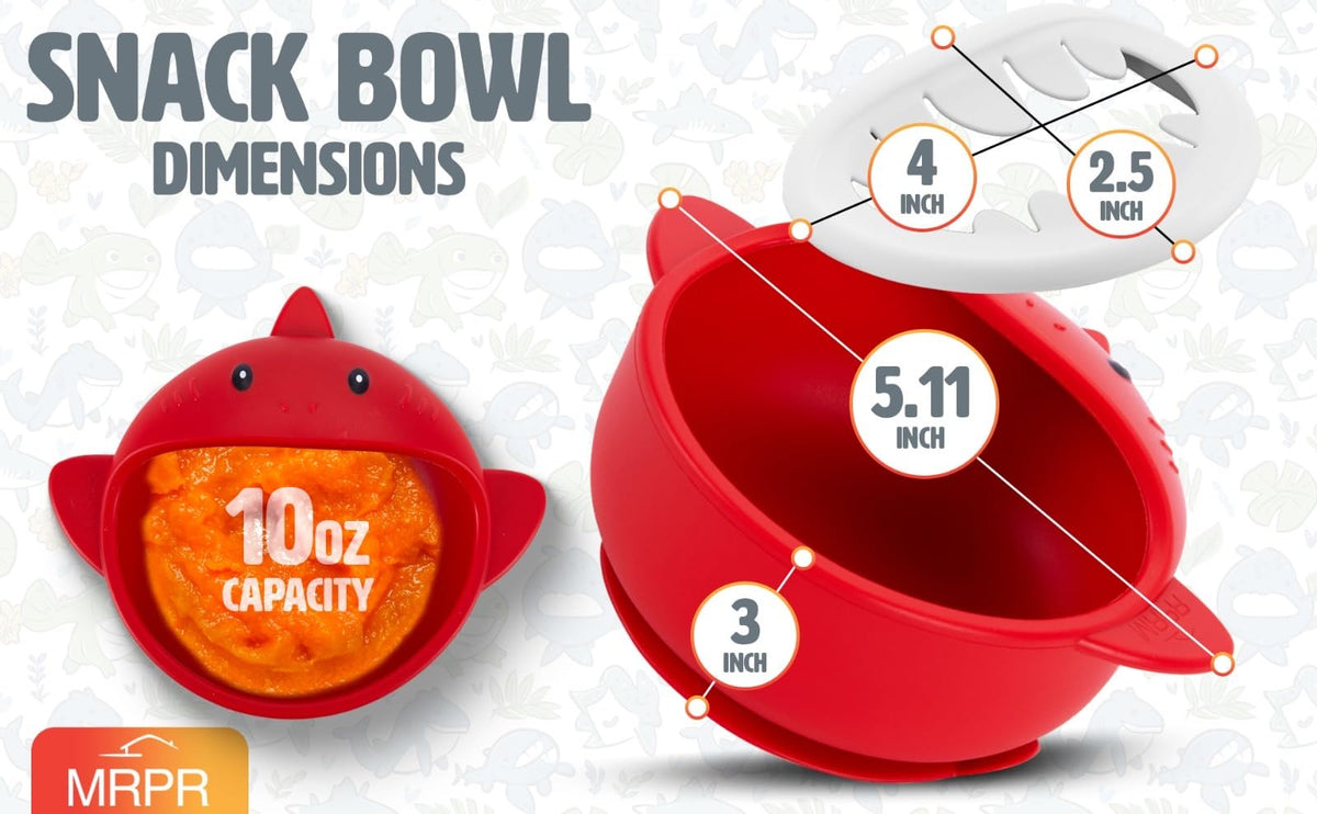 MRPR Chompers - Tazón de silicona para tiburones – Tazón de succión para bebés y niños pequeños – Sin BPA, apto para microondas y lavaplatos, hora de comer sin desorden – Tazón divertido y duradero