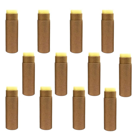 Healthcom 12 tubos de cartón, de 8,5 g, para bálsamo labial, tubos vacíos de cartón, tubo de pintalabios, rellenable, contenedor de perfume sólido, contenedor para muestras cosméticas, desodorante (marrón)
