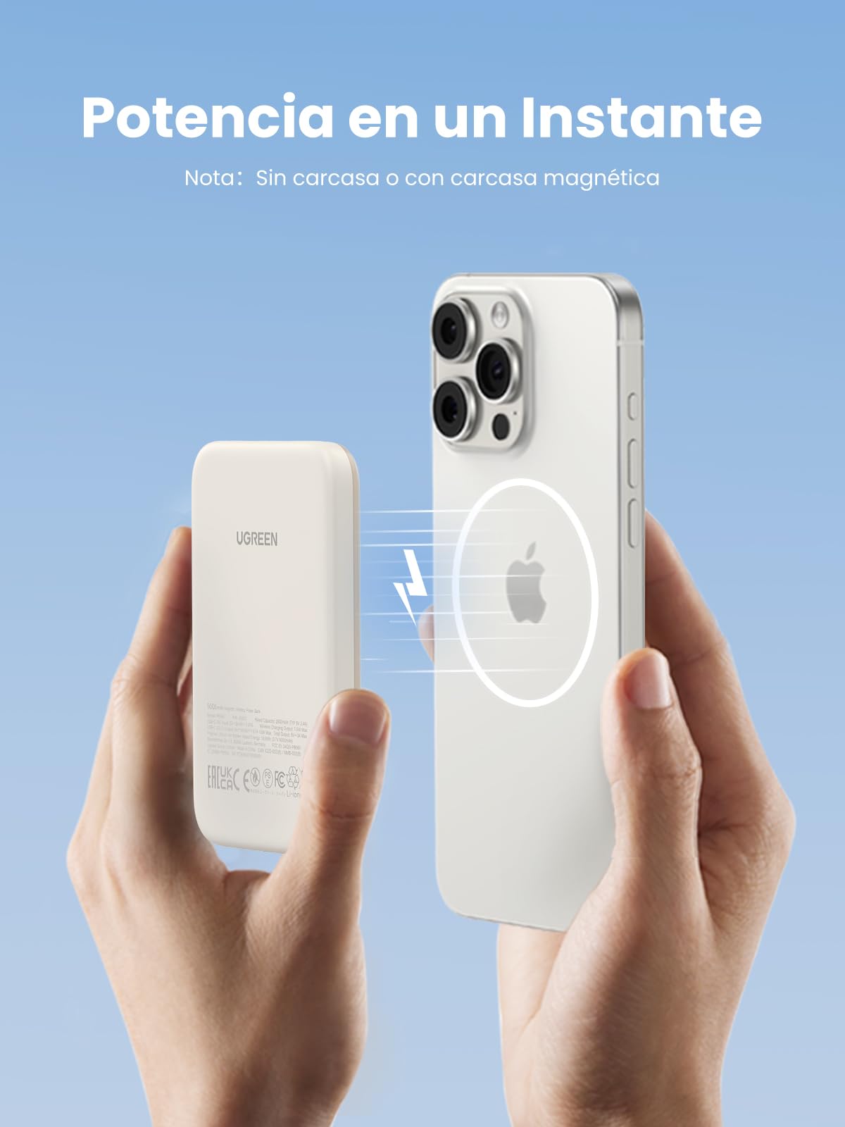 Power Bank UGREEN Blanco Carga Rápida USB C 5000mAh para iPhone, Galaxy, Xiaomi, iPad