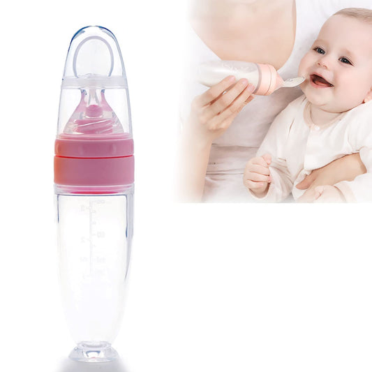 Biberón, diseño de ventosa de 90 ml Dispensador de alimentación de alimentos para bebés Cuchara de silicona para dispensar y alimentar alimentos para bebés (Rosado)