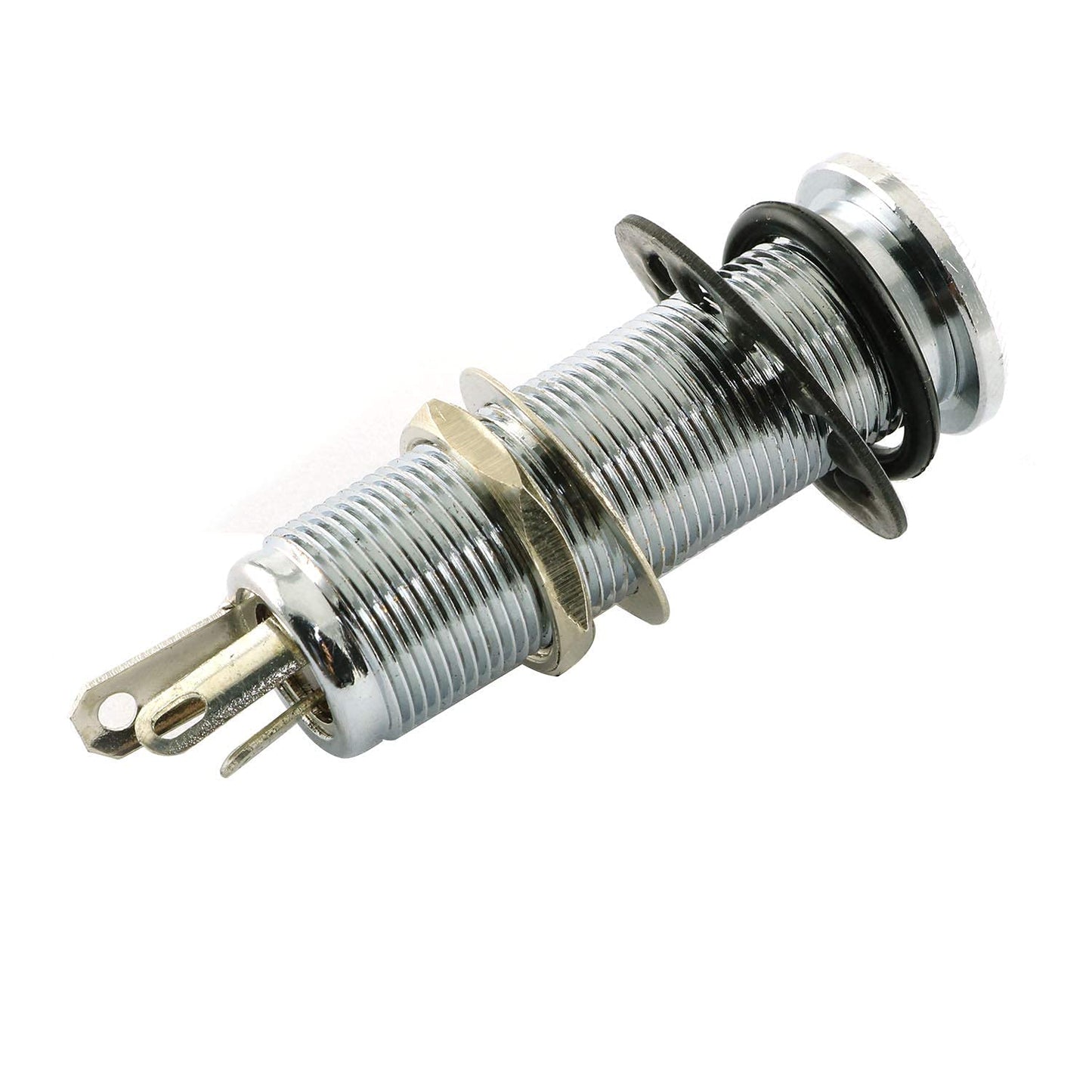 RLECS - Bajos de latón para guitarra eléctrica de 1/4 pulgadas, conector de barril de 44,5 x 16 cm, entrada y salida de cilindro, conector de rosca larga, piezas y accesorios, color plateado