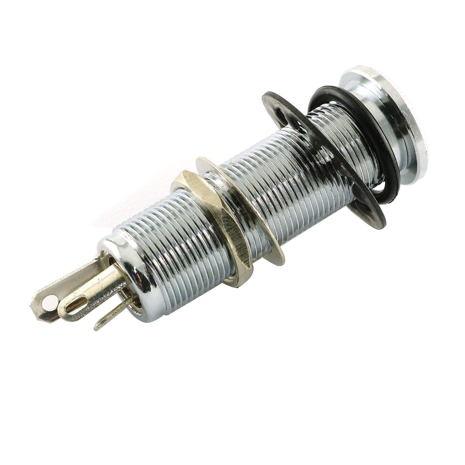 RLECS - Bajos de latón para guitarra eléctrica de 1/4 pulgadas, conector de barril de 44,5 x 16 cm, entrada y salida de cilindro, conector de rosca larga, piezas y accesorios, color plateado