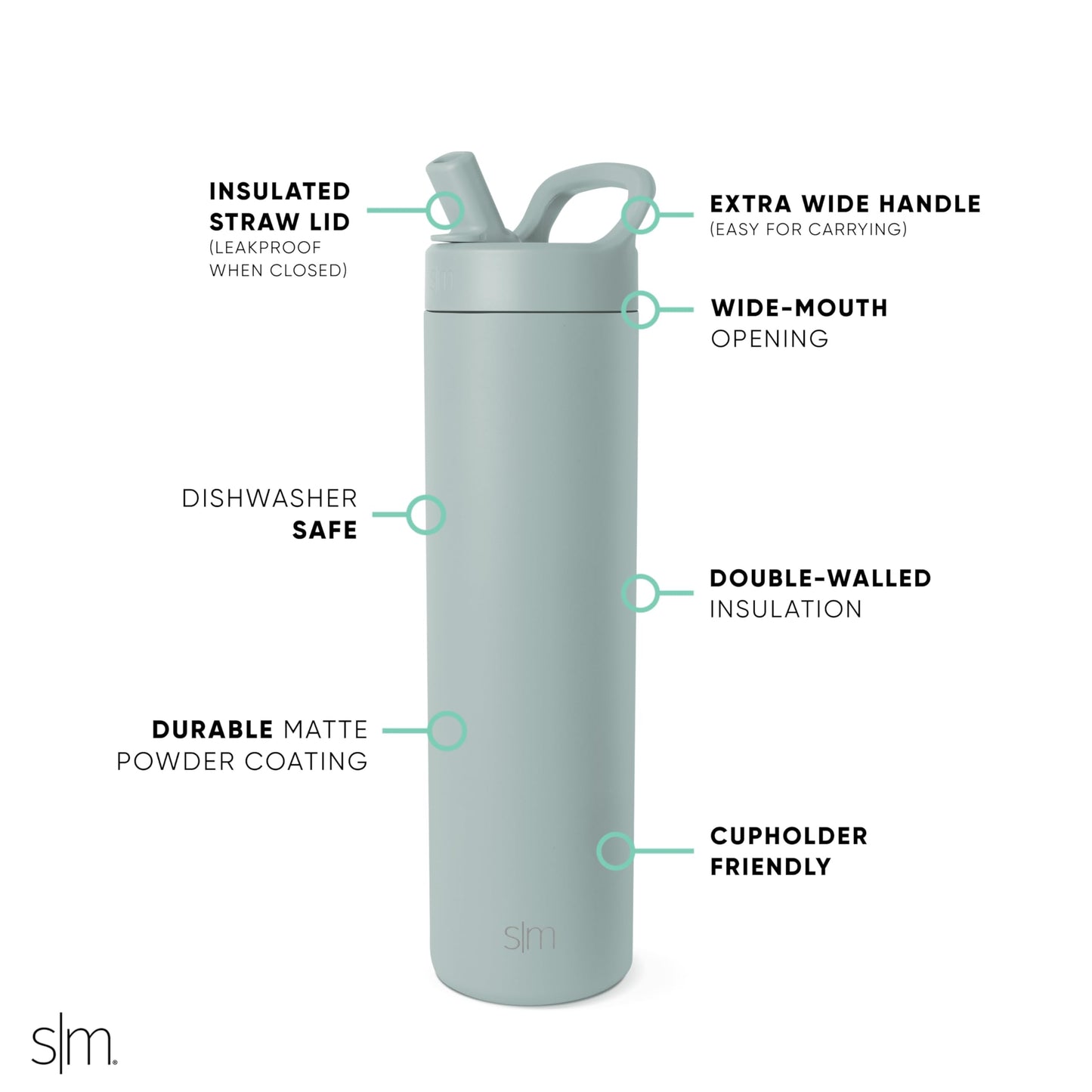 Botella de Agua Simple Modern Sea Glass Sage Aislada de Acero Inoxidable para Viaje y Deportes 710ml