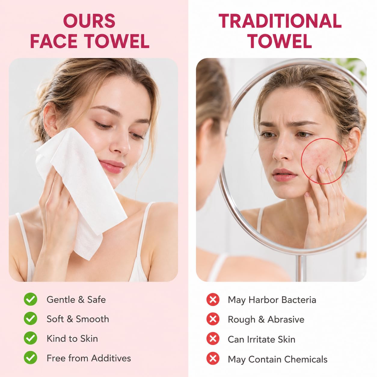 FCaeon Toalla Comprimida de Viaje Desechable 100 Unidad, Toallitas Ultra Suaves para Aclararse los Dedos, Toalla Facial 100% Biobasada, Mini Toallitas Limpiadoras,Ahorran Espacio,Paño Absorbente(Rosa)