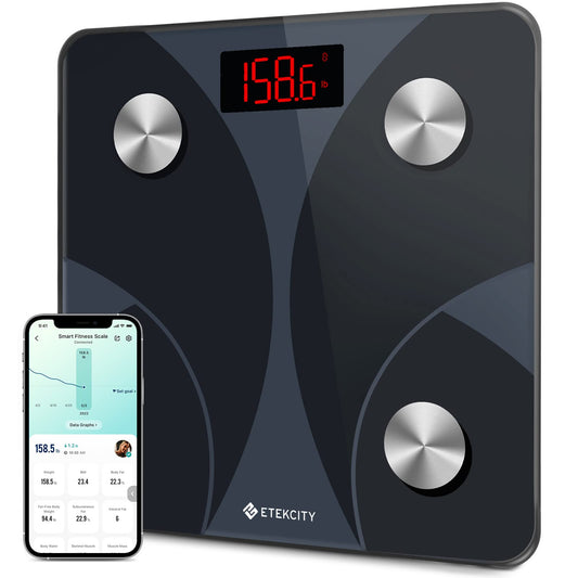 Báscula digital inteligente para baño, báscula para peso y grasa corporal, sincronización con Bluetooth, monitor de salud, 25.9 x 25.9 cm, color negro de Etekcity