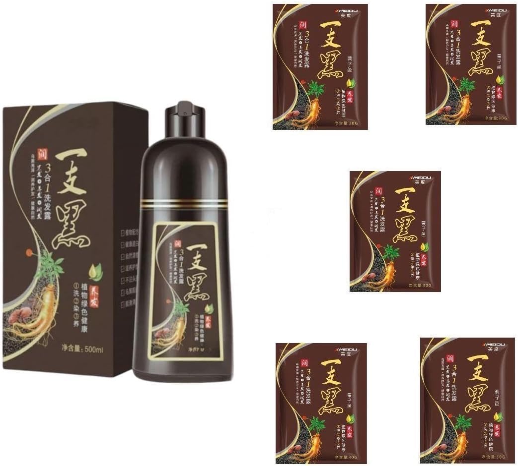 Shampoo Tinte Instantaneo Para Cabello Cubre Canas Natural Jengibre 500Ml - Champú Instant Hair Color Para Teñir El Cabello 3 En 1 Coloración Al Instante Con Hierbas Unisex, Para Hombre y Mujer (Castaño, 650ML)