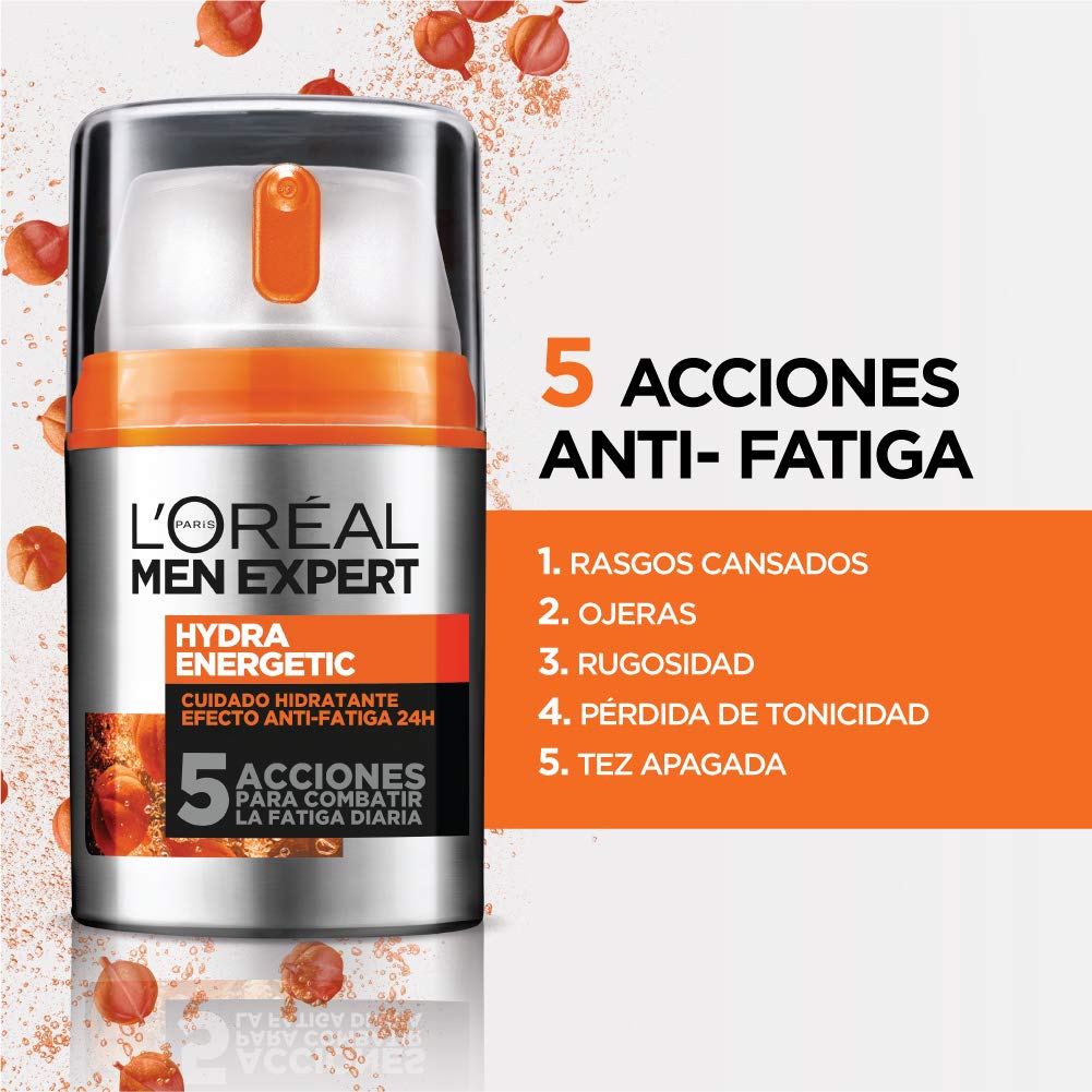 L'Oréal Paris Men Expert Kit Hydra Energetic Crema para Hombre y Roll-on Anti Ojeras con Extracto de Vitamina C y Guarana