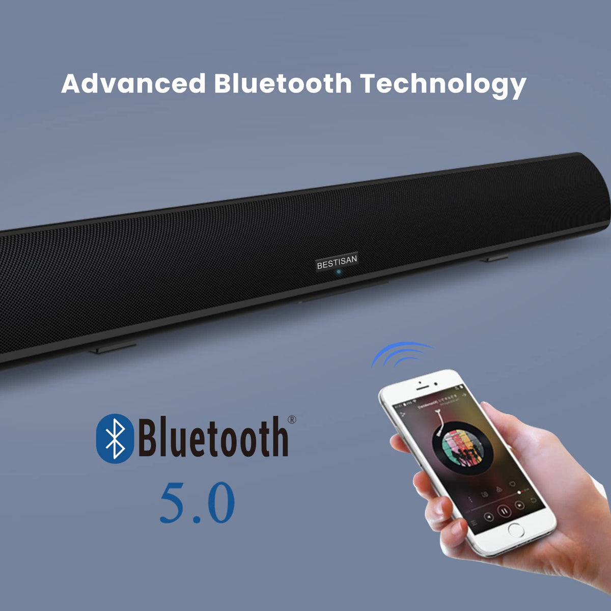 Barra de Sonido BESTISAN Bluetooth e Inalámbrico Negro con DSP y Montaje en Pared