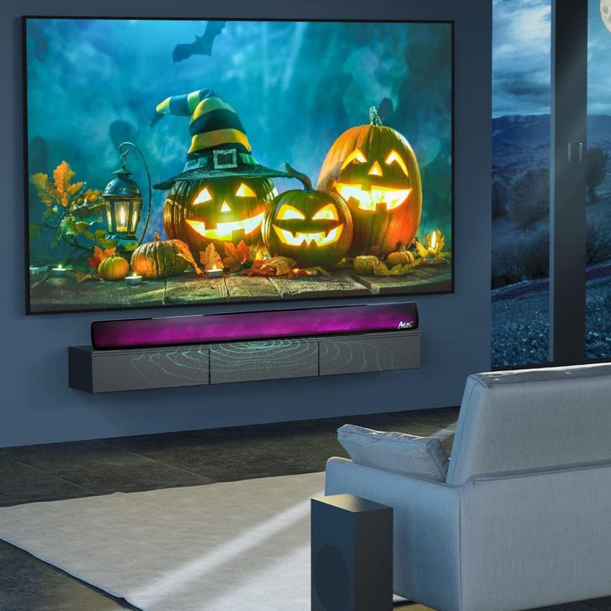 Barra de Sonido AEK CYBER Negra con Panel led y Bocina Bluetooth