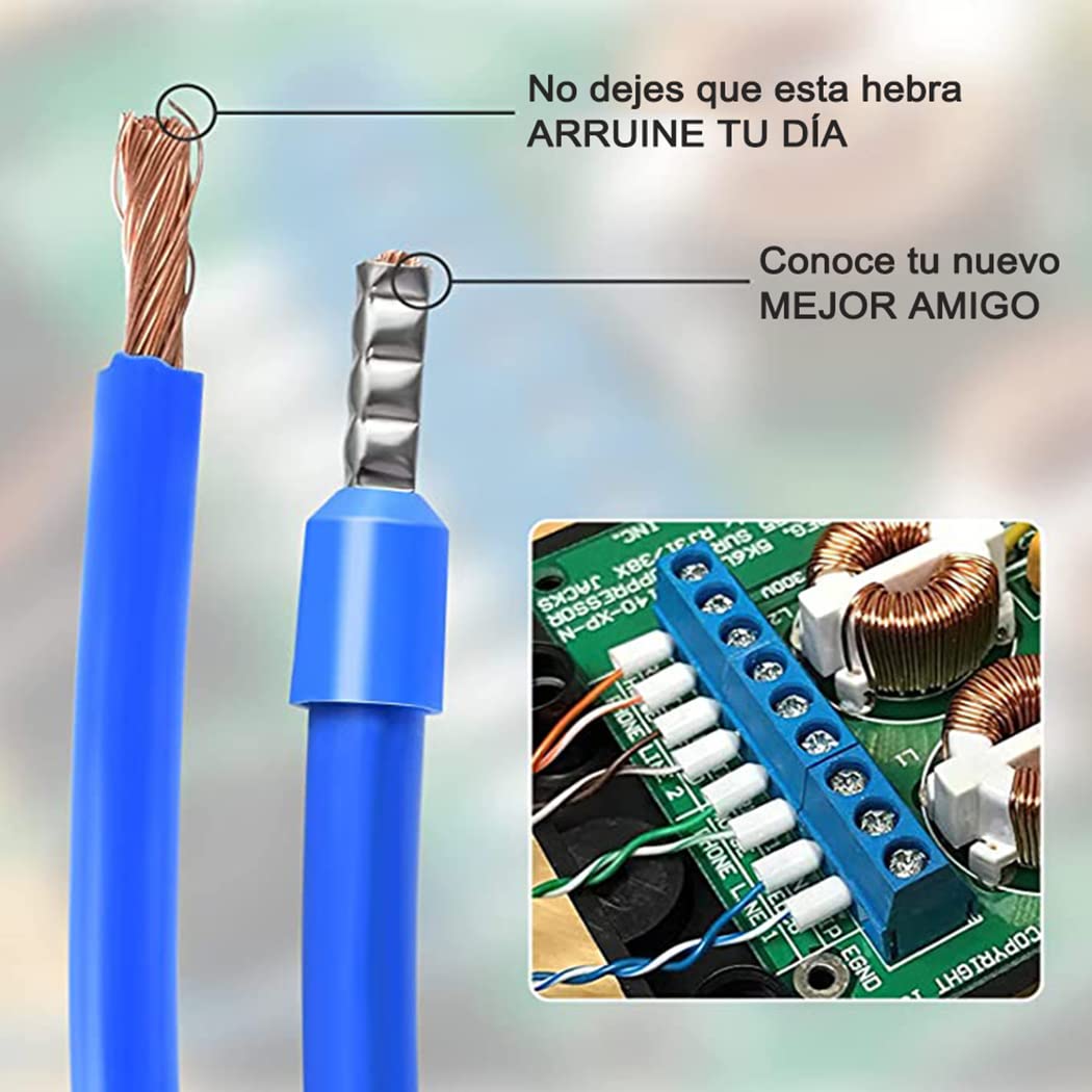 Kit de herramientas para prensar (AWG23-7) Juego de alicates para prensar Alicates de trinquete autoajustable Kit de herramientas para prensar cables con 1250 piezas de terminales de cables Conectores para prensar collares de extremos de cables Adecuado p