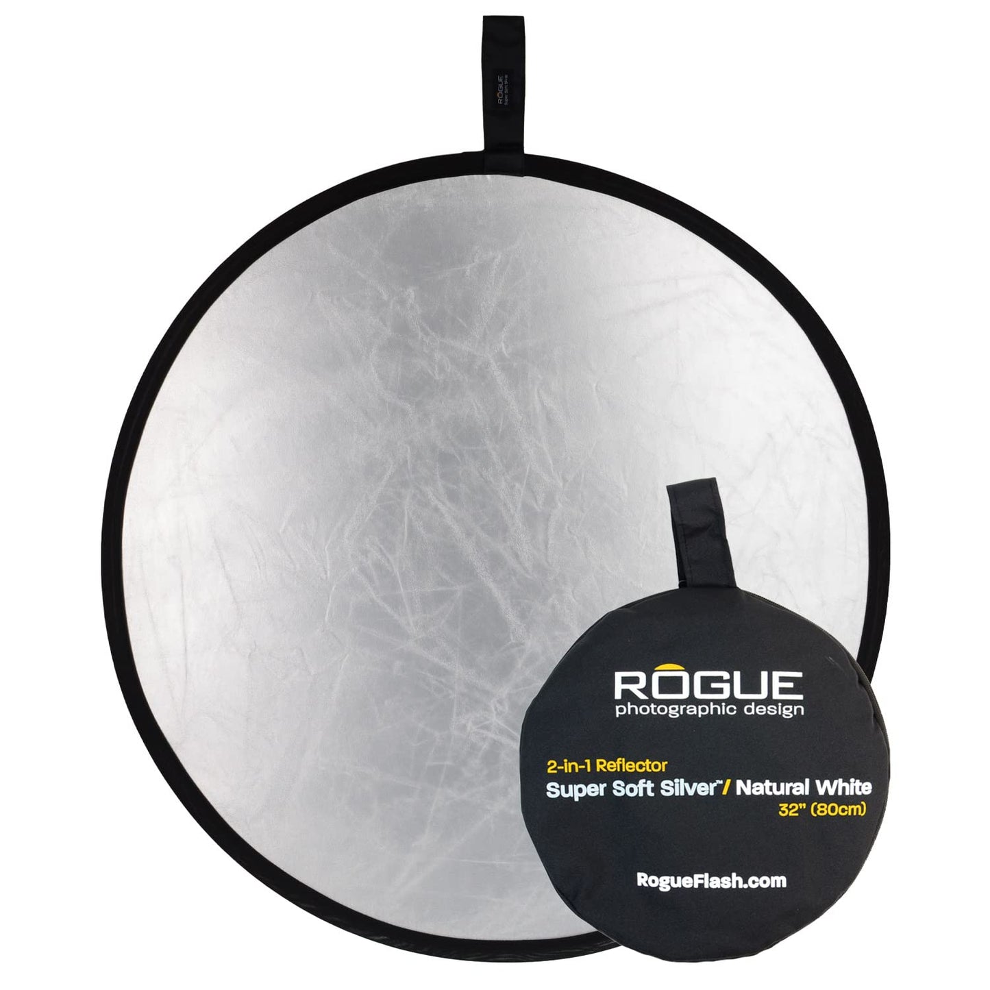 Rogue - Reflector Plegable 2 en 1, Color Plateado y Blanco Natural, 81 cm