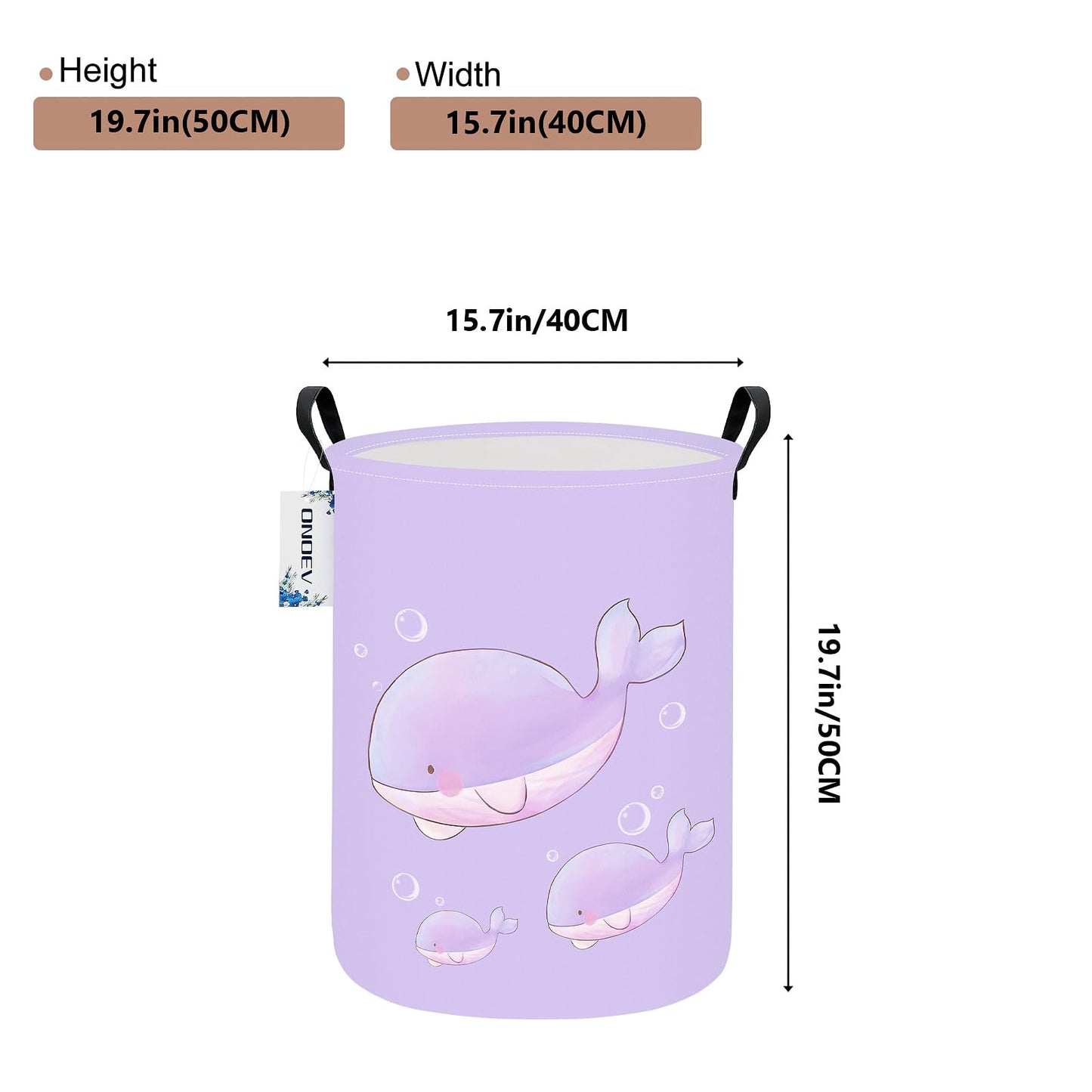 ONOEV Cesta de Almacenamiento Redonda y Plegable para niñas, Cesta de Ropa Sucia para niños, Cesta de Regalo Morada, Ideal para decoración del hogar y Almacenamiento de Juguetes (Ballena Morada)