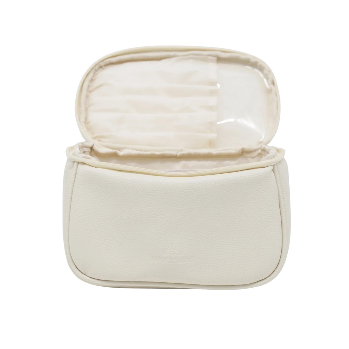 Impressions Vanity Dublin - Bolsa de cosméticos de viaje con asa superior, bolsa de maquillaje de piel sintética con guijarros flexibles y accesorios dorados, bolsillo con cepillo para polvo con