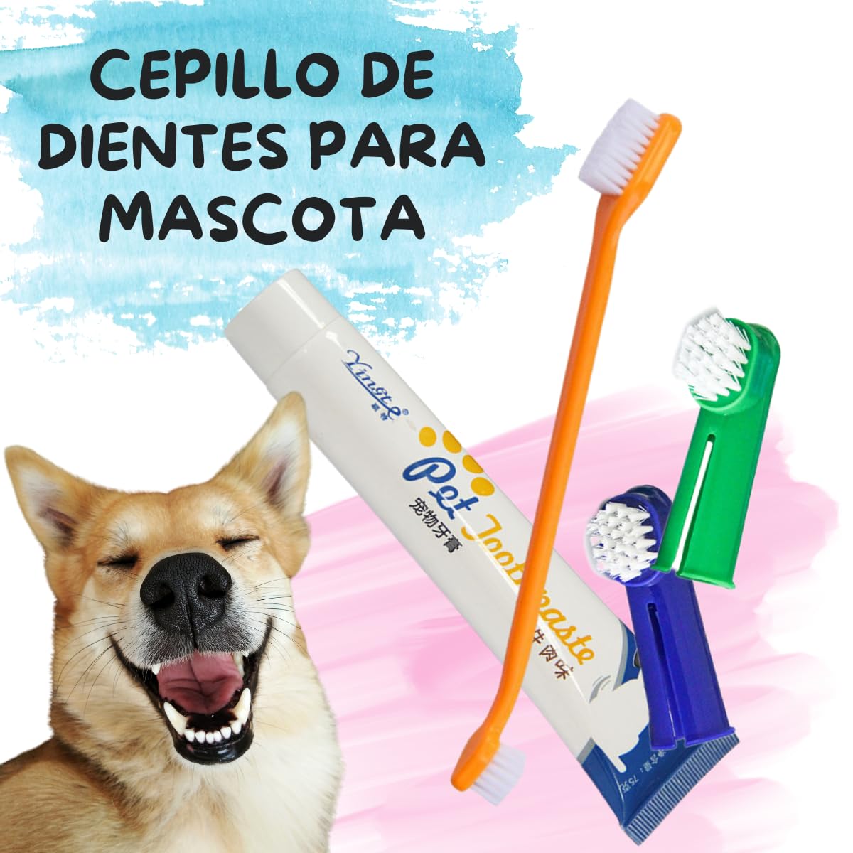Kit Dental VERALY.MX Limpieza Profunda Mascota Perro Pasta y Cepillo Doble Dedal Silicona Flexible