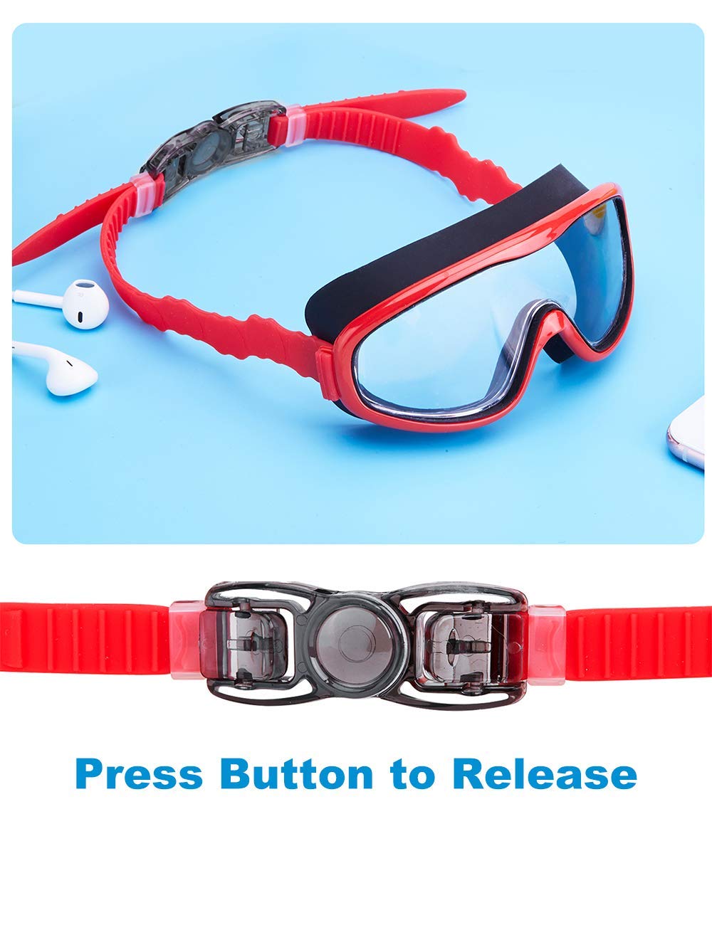 Gafas de Natación KAILIMENG Rojo Azul Verde Antiniebla Protección UV para Niños