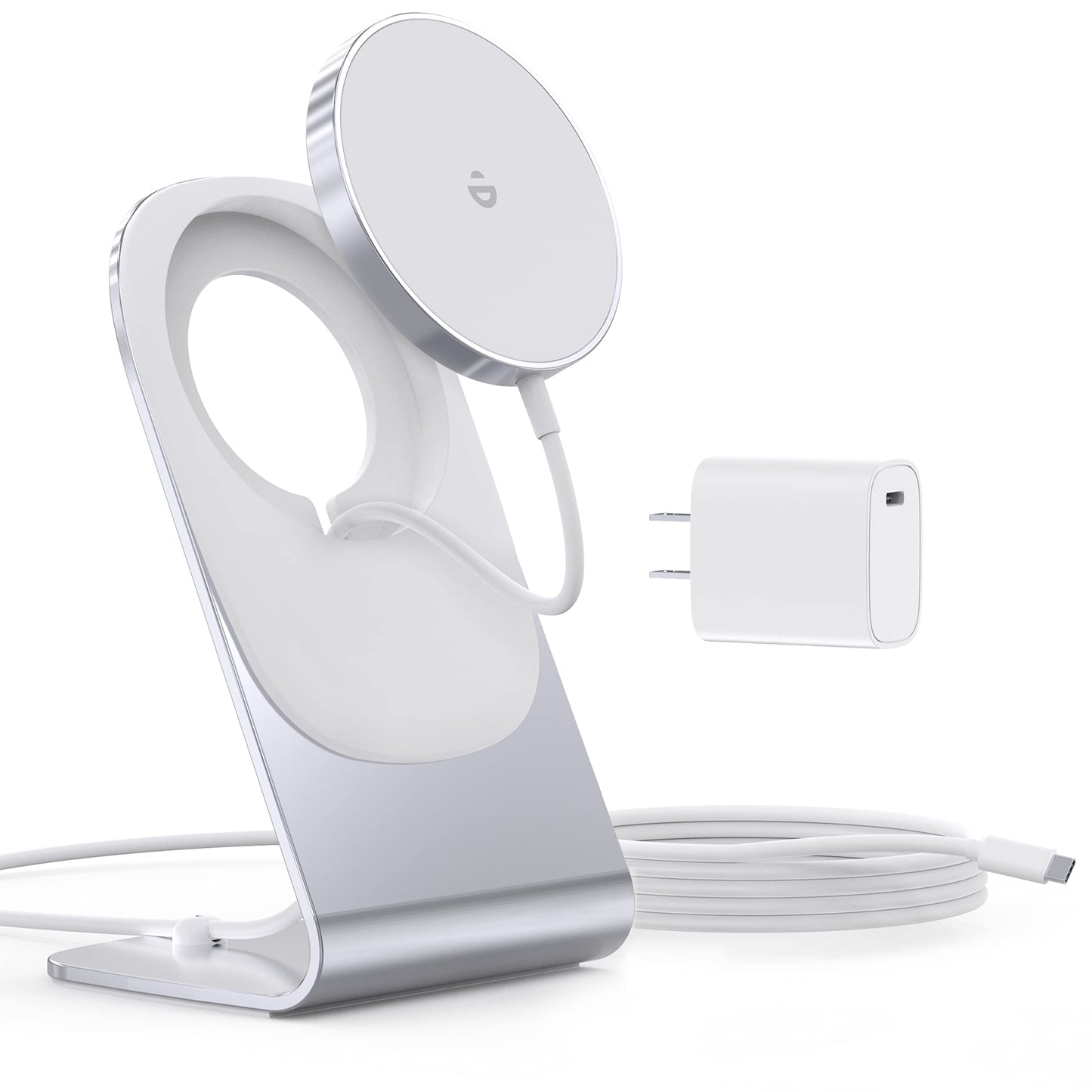 Cargador inalámbrico magnético para iPhone 15/14/13/12 – Cargador Mag + adaptador USB C de 20 W, soporte de carga inalámbrico rápido con cable USB-C de 5 pies para iPhone 15/14/13/12 Pro Max Plus Mini, cargador Mag-Safe