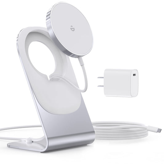 Cargador inalámbrico magnético para iPhone 15/14/13/12 – Cargador Mag + adaptador USB C de 20 W, soporte de carga inalámbrico rápido con cable USB-C de 5 pies para iPhone 15/14/13/12 Pro Max Plus Mini, cargador Mag-Safe