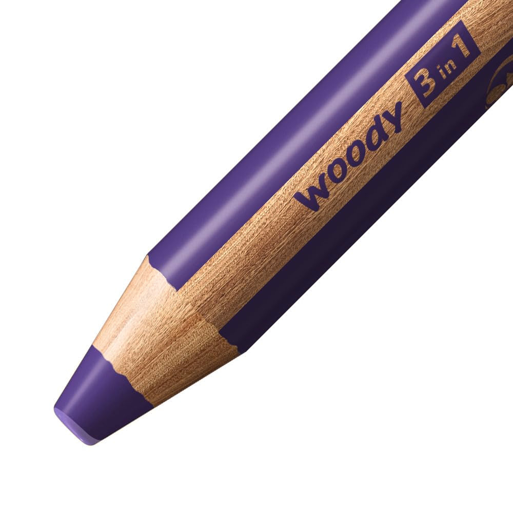 STABILO woody ARTY, 3 en 1, estuche con 6 colores y sacapuntas