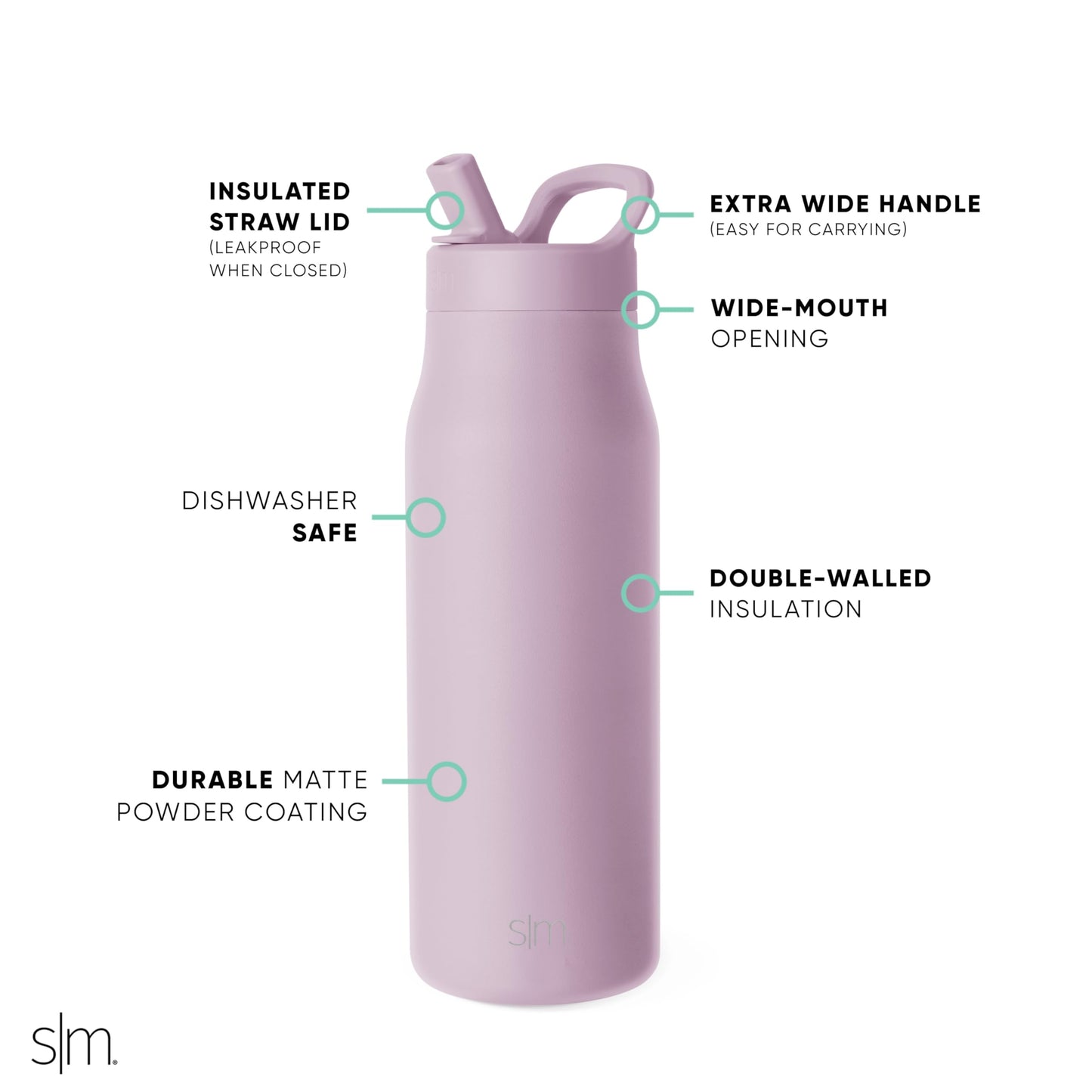 Botella de Agua Simple Modern Lavender Mist Aislada de Acero Inoxidable para Viaje y Deportes