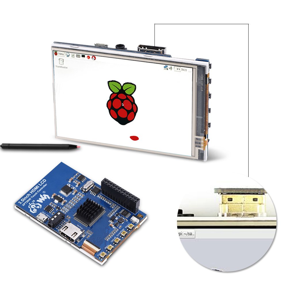 Tosuny 1080P IPS 60fps 3.5inch HDMI LCD Pantalla de Visualización con Caja Acrílico para Raspberry Pi