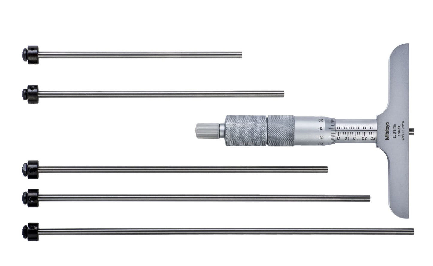 Medidor de Profundidad Mitutoyo Vernier Micrómetro con Varillas Intercambiables Rango 0-100 mm Graduación 0.001 mm Precisión +/-0.0033 mm Base 101.6 mm x 16 mm