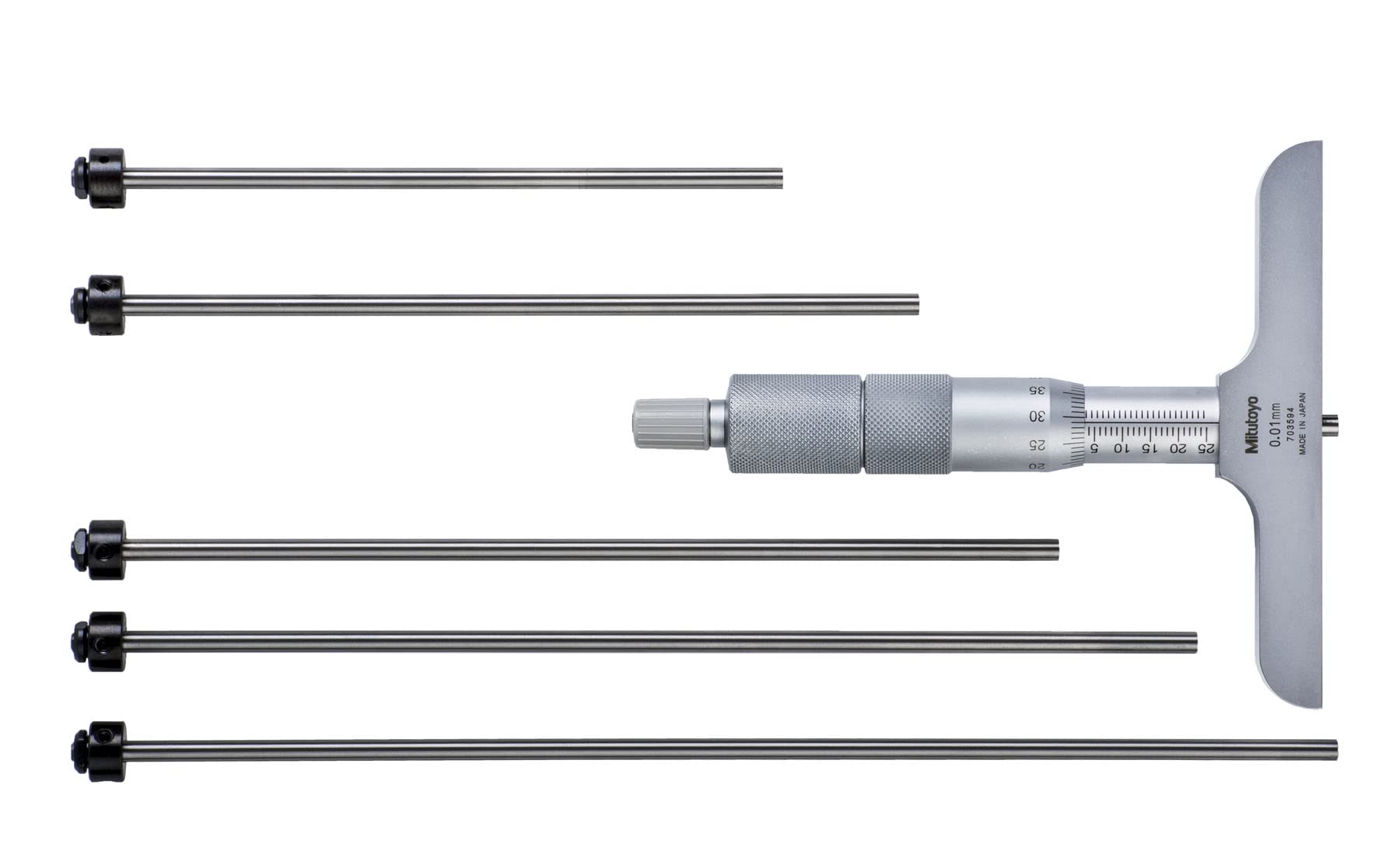 Medidor de Profundidad Mitutoyo Vernier Micrómetro con Varillas Intercambiables Rango 0-100 mm Graduación 0.001 mm Precisión +/-0.0033 mm Base 101.6 mm x 16 mm