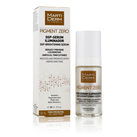 MartiDerm Pigment Zero DSP Sérum facial iluminador despigmentante Suero facial previene y reduce las primeras manchas. Hexilresorcinol + Genisteína + Ácido fítico - 30 Ml