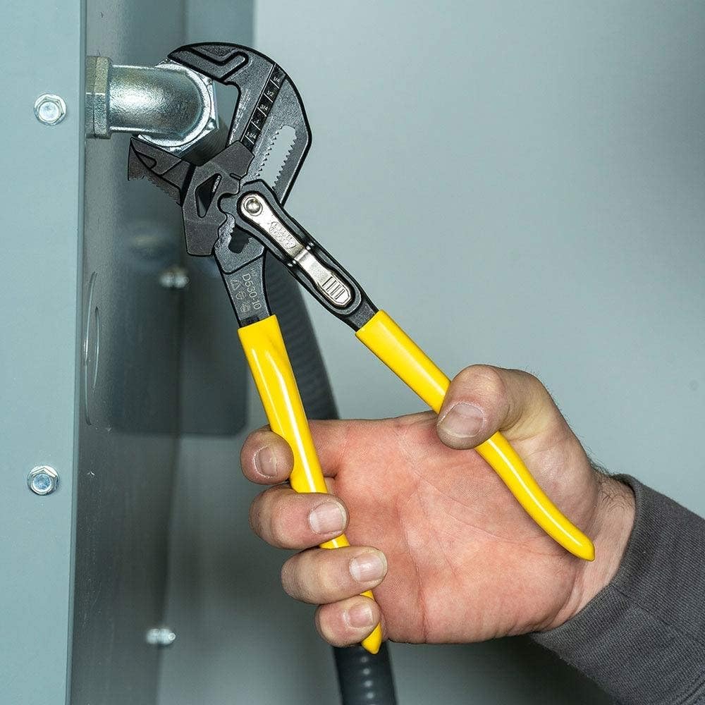 Klein Tools D53010 - Llave de alicates multiuso de alto apalancamiento con mandíbula de doble cara ajustable y reversible, dientes suaves y moleteados, 10 pulgadas