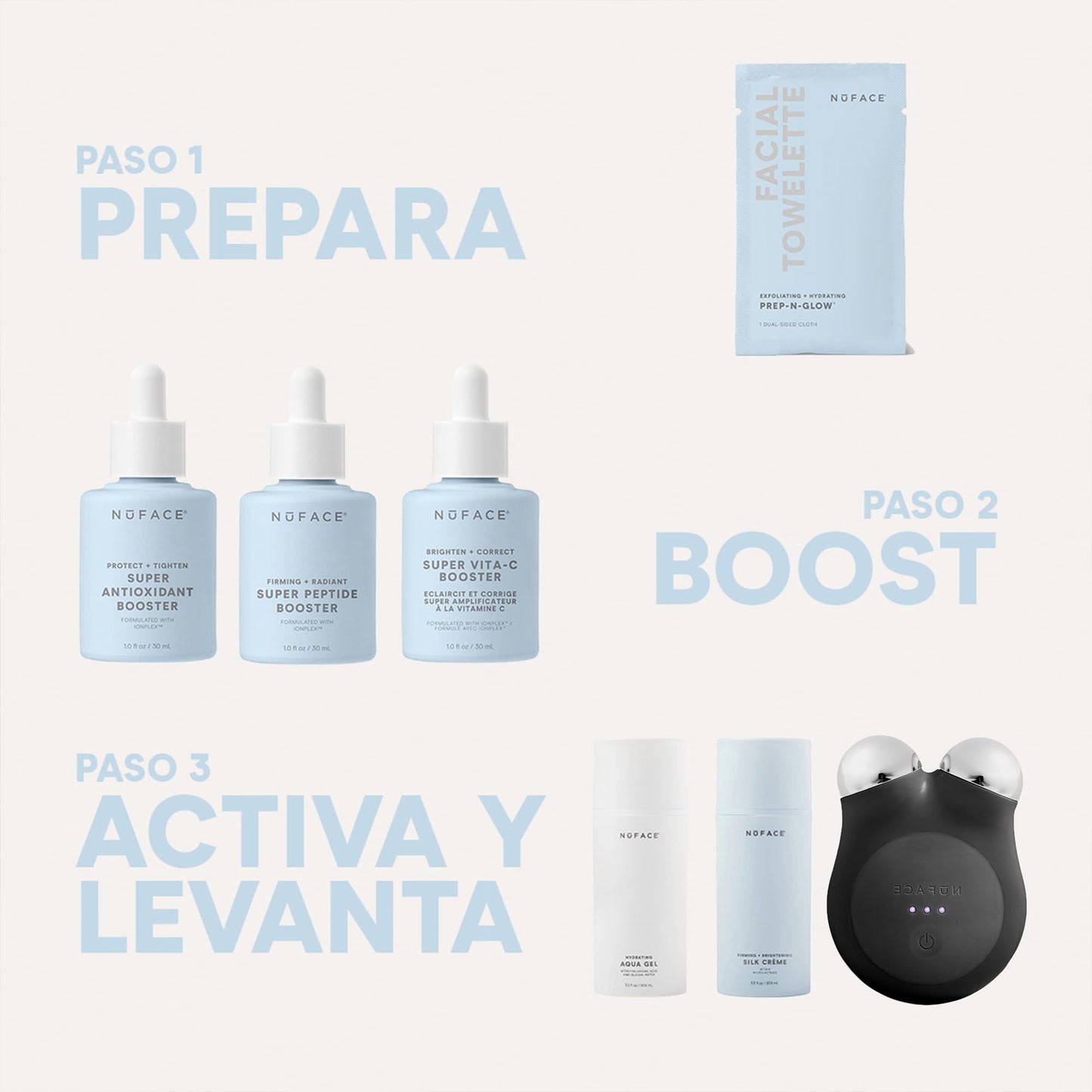 NUFACE | Skin Care Mujer Kit de Inicio MINI+ | Dispositivo Portátil Microcorriente Facial Negro + 2 Serum y Brocha | Gel Conductor Facial Hidratante Facial con Acido Hialuronico | Skincare Kit