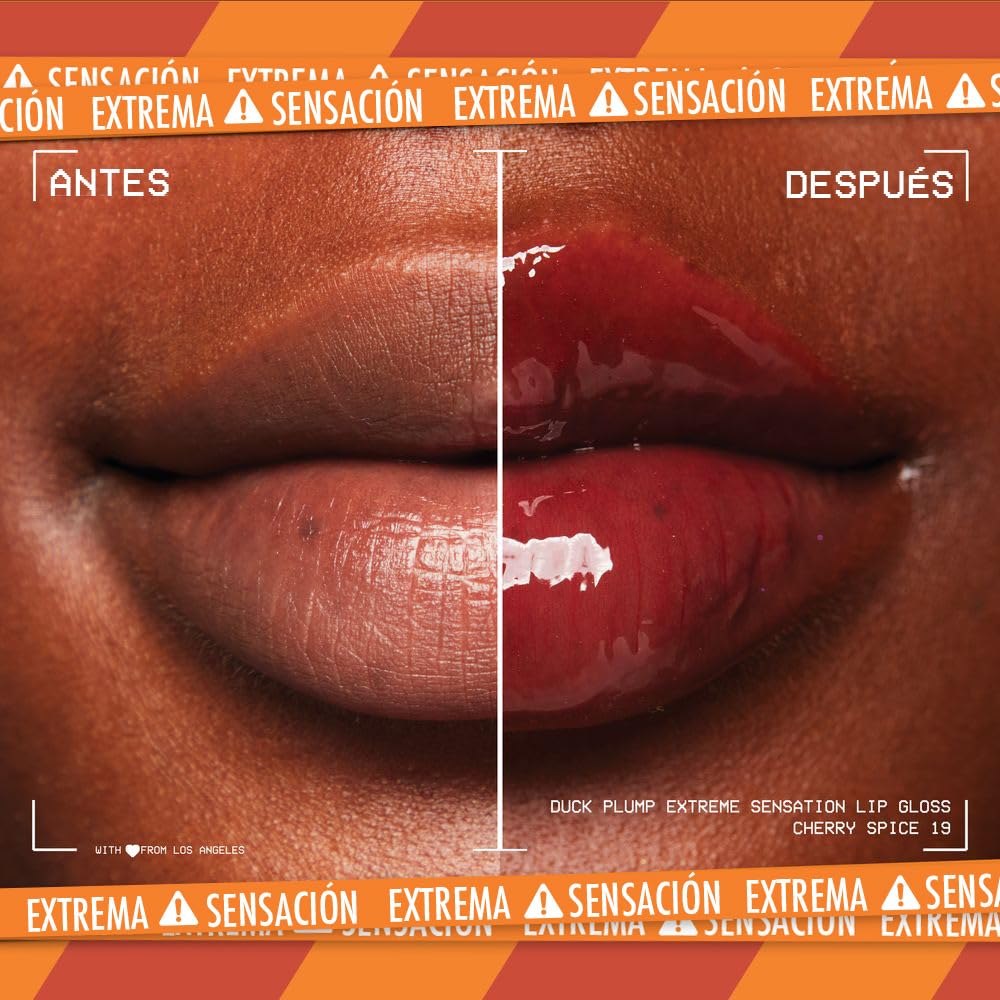 NYX Professional Makeup, Duck Plump, 7ml. Tono: Cherry Spice (Rojo). Brillo labial voluminizador con efecto plumping para un volumen instantáneo. Gloss infusionado con jengibre picante para un volumen visible y de larga duración. Fórmula vegana.