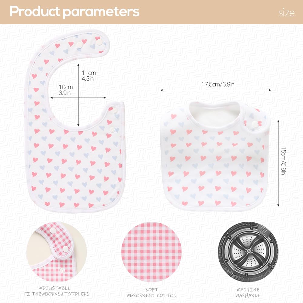 lazyrhino - Paquete de 8 baberos unisex ajustables con broches de presión ultra suaves y absorbentes para la dentición para niños y niñas (rosa-lht-8 piezas)