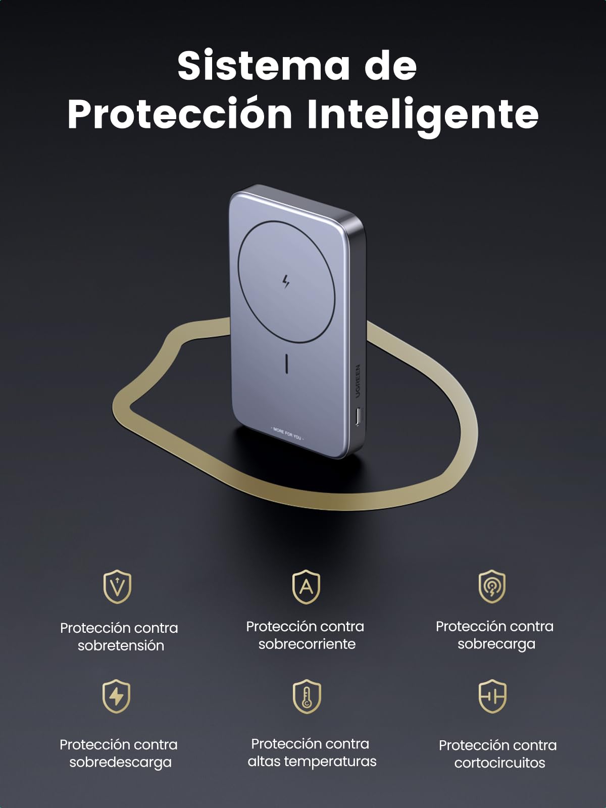 Power Bank UGREEN Negro 10000mAh con Soporte Plegable y Carga Rápida para iPhone y Galaxy