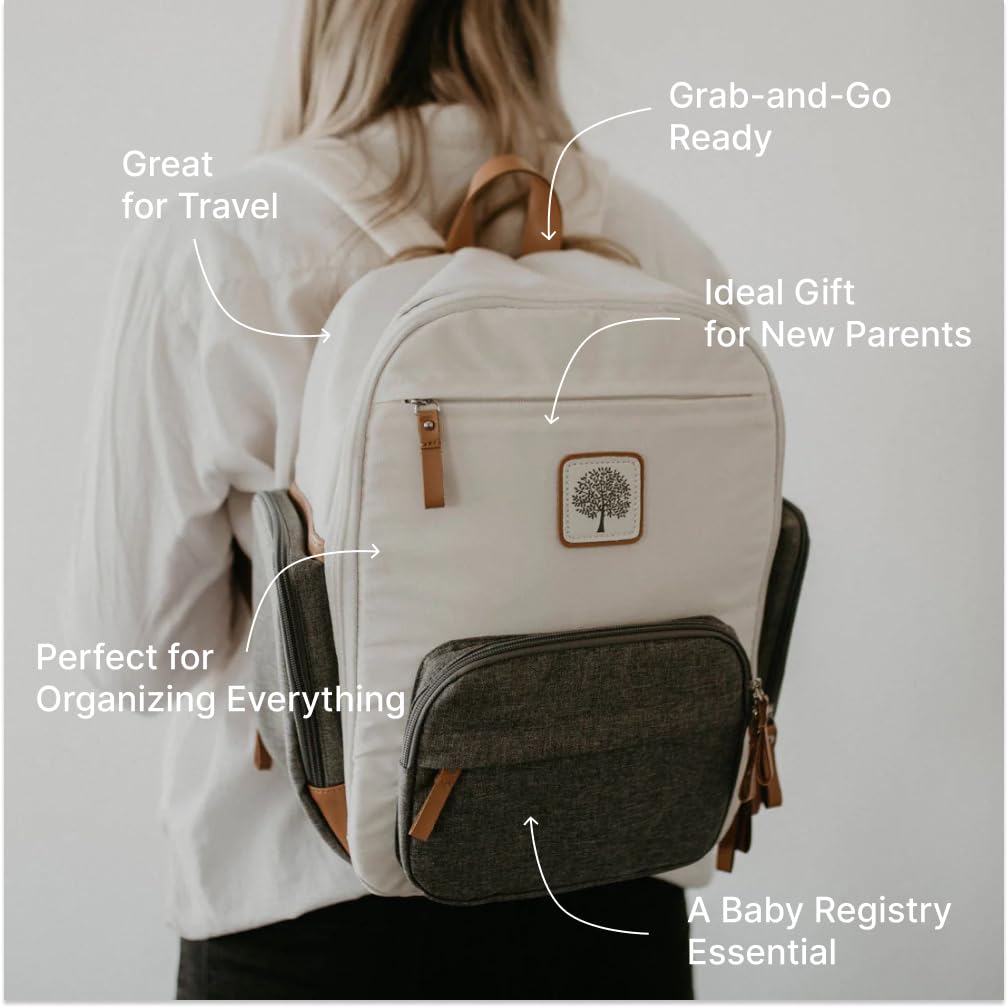 Parker Baby Co. - Mochila Pañalera Unisex Multifuncional con Cierra Completo y Bolsillos Térmicos para Mamá y Papá, Color Crema