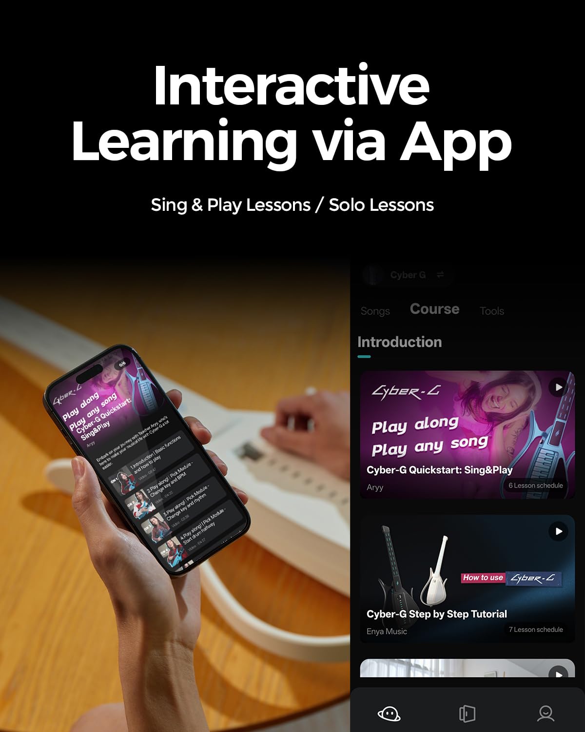Enya CYBER-G Guitarra inteligente sin cuerdas, guitarra plegable de respaldo de viaje, máquina de tambor integrada y línea de bajo, 20 sonidos de instrumentos para banda de un solo hombre, hojas de