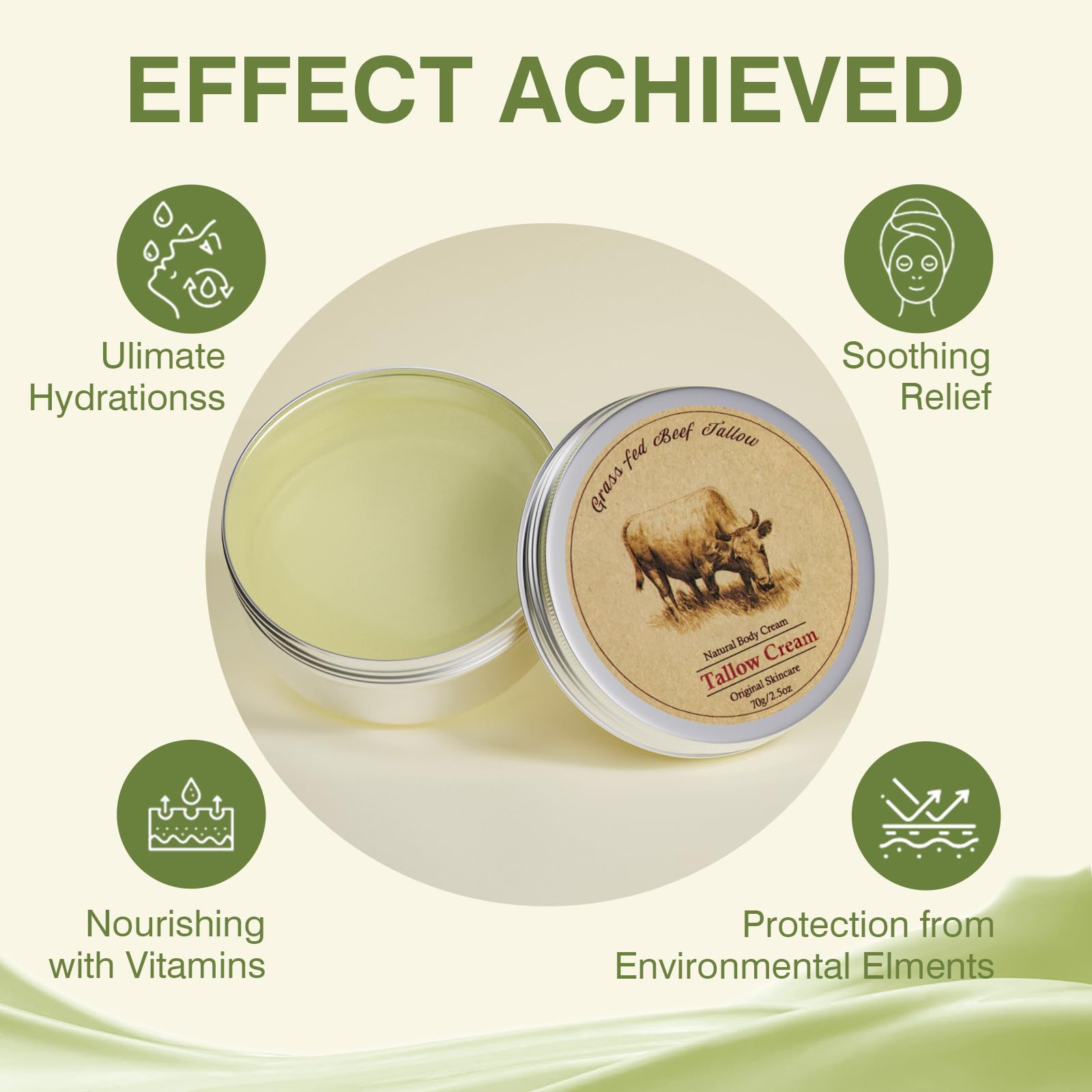 Sebo de ternera, sarga de ternera para la piel, crema de sargo y miel, bálsamo orgánico de ternera para humectante facial con miel silvestre cruda para bálsamo multiusos, loción de sarga