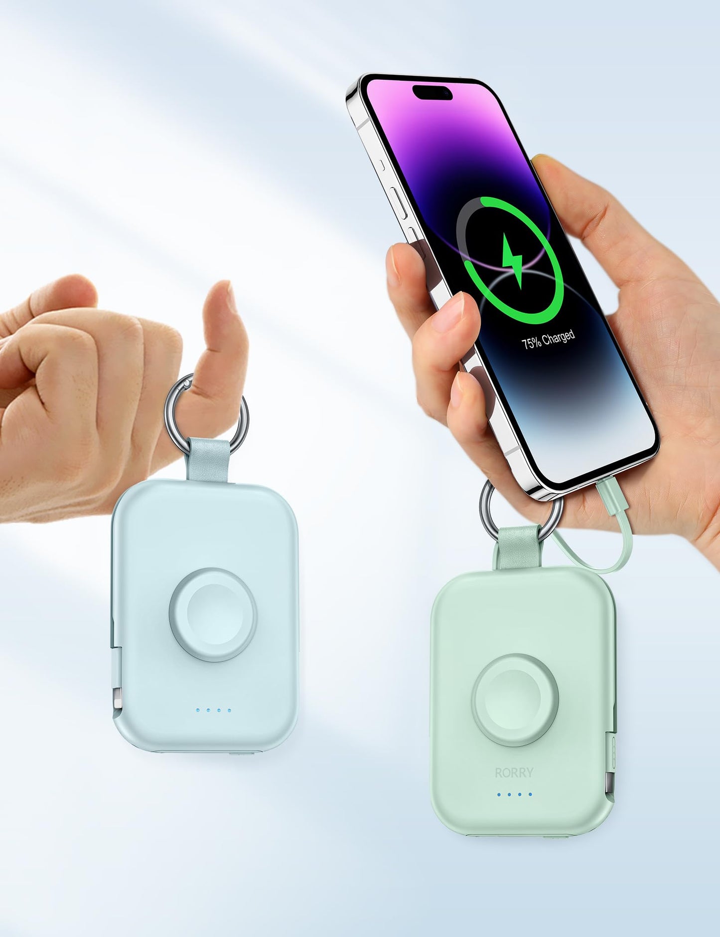 Power Bank RORRY Púrpura con Cables Integrados para Apple Watch e iPhone