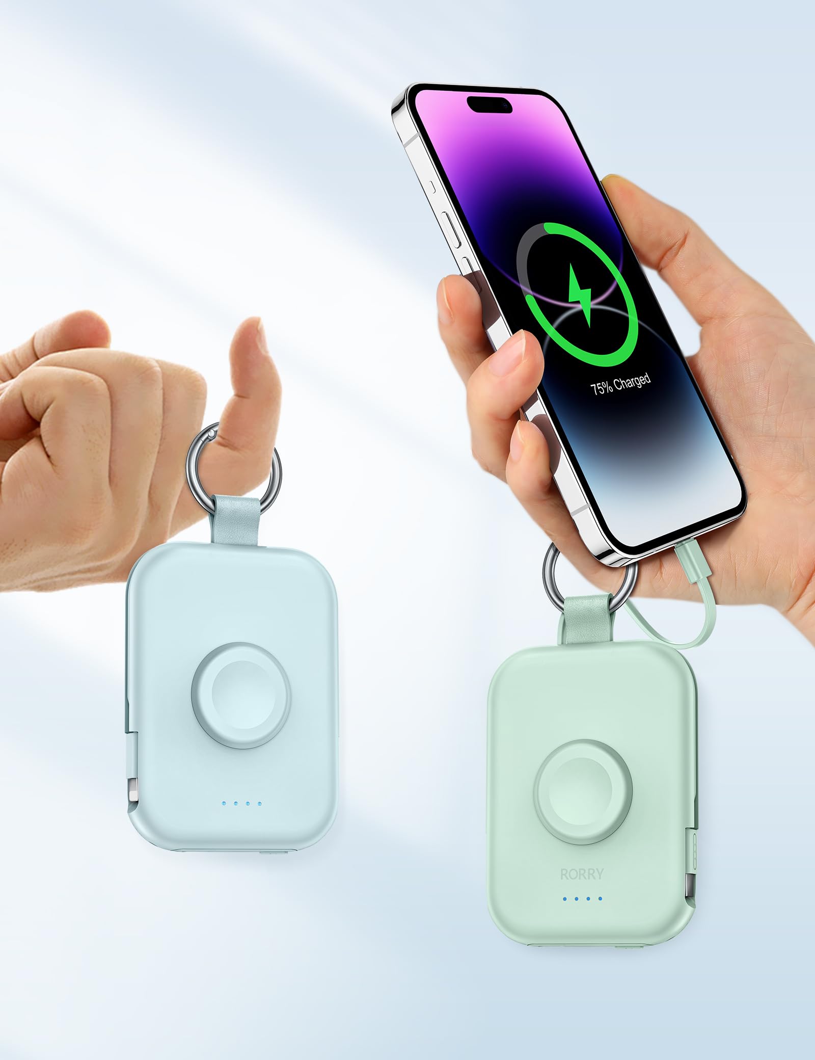 Power Bank RORRY Púrpura con Cables Integrados para Apple Watch e iPhone