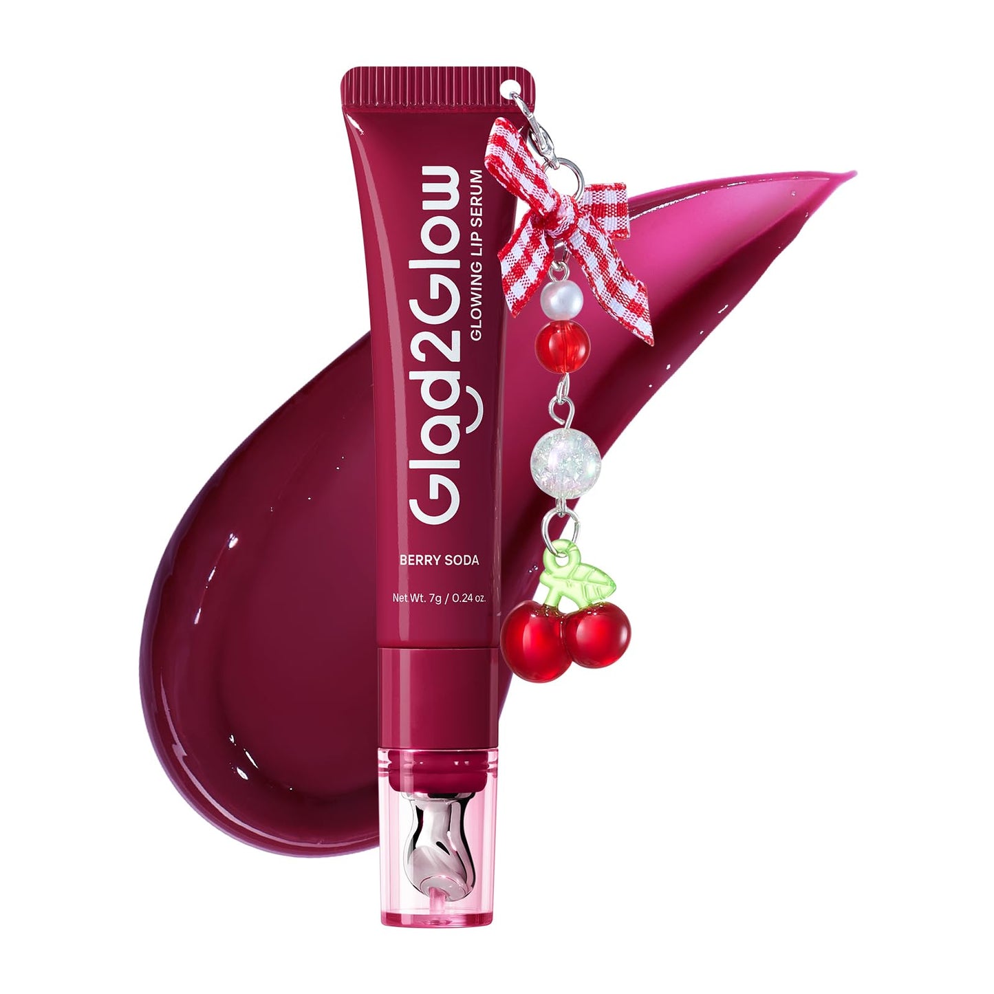 Glad2Glow sérum labial 3 en 1 con efecto iluminador, bálsamo labial con color con VC-IP y Vitamin E, brillo ligero no pegajoso con charm a juego (03 Berry)