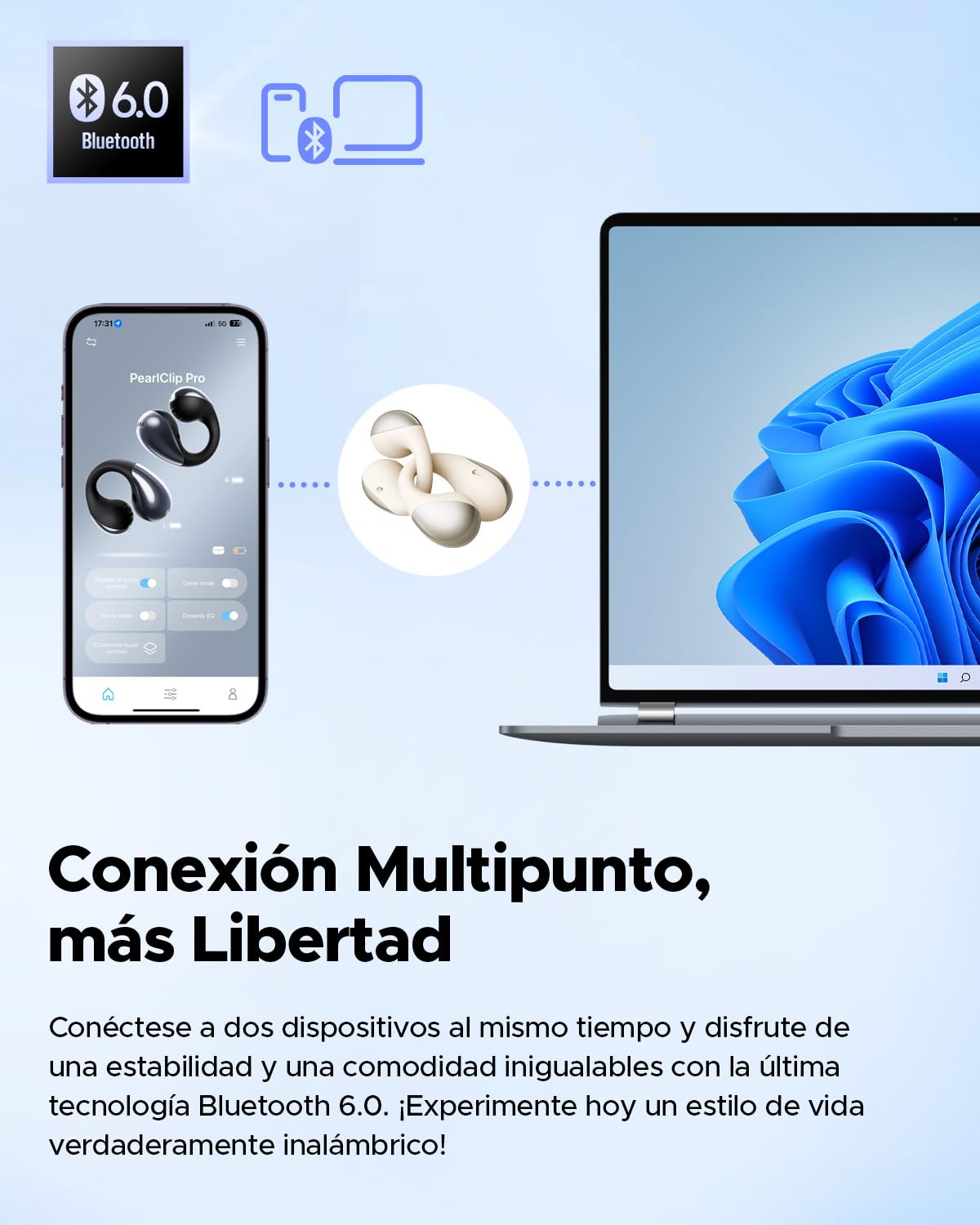 Audífonos Inalámbricos SoundPEATS PearlClip Pro Amarillo Open-Ear