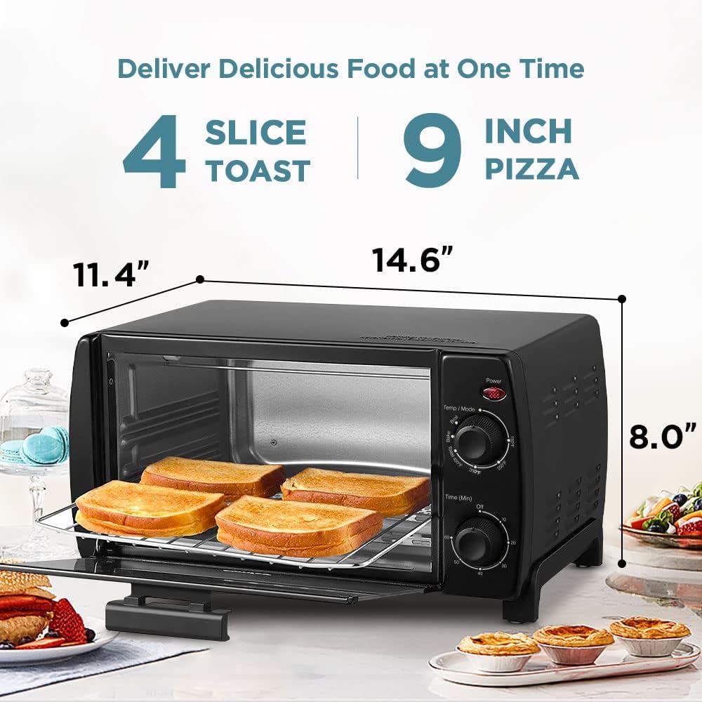 Horno Tostador Dominion Negro, Diseño Retro Compacto con Temporizador de 30 Minutos y Multifunción para Encimera