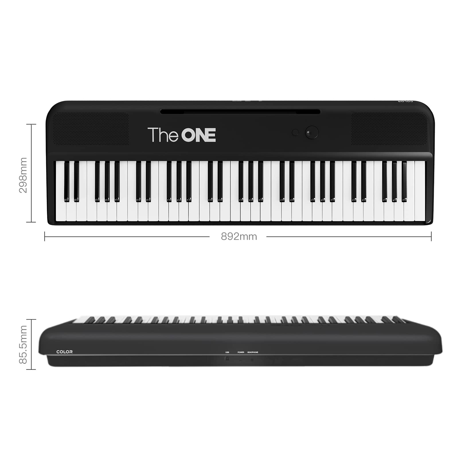 Teclado Inteligente The ONE Negro 61 Teclas Iluminadas Piano Eléctrico para Principiantes 256 Tonos y Luces LED Integradas