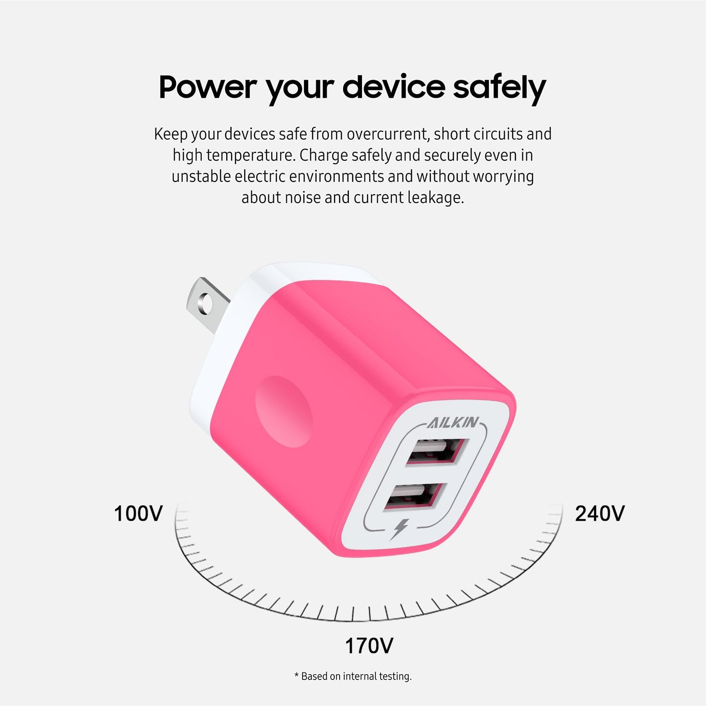 Cargador de pared USB, Ailkin 2-Pack 2.1A universal de alta velocidad adaptador de viaje para iPhone 7/7 Plus, iPhone 6/6plus, Samsung Galaxy S7/S6, Sony, Motorola, HTC, LG Android Tablets y más, 06-Rose