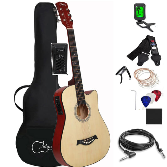 38 inch Electroacústica Guitarra Guitarra acustica con Afinadores,Correas,Cuerdas para Instrumentos,Plumillas,Cable amplificador guitarra,soul,Fundas para Guitarras 3/4 (Natural)