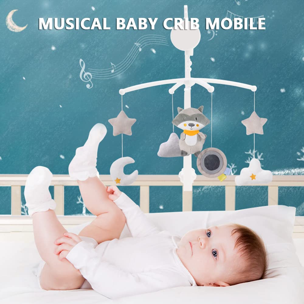 Móvil Musical BHCASE Blanco con Juguetes Giratorios para Cuna de Bebé, niños y niñas